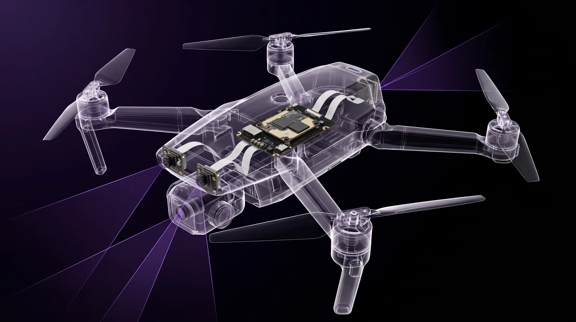 Drones: illustration of OAK 4 FFC and camera modules inside the machine