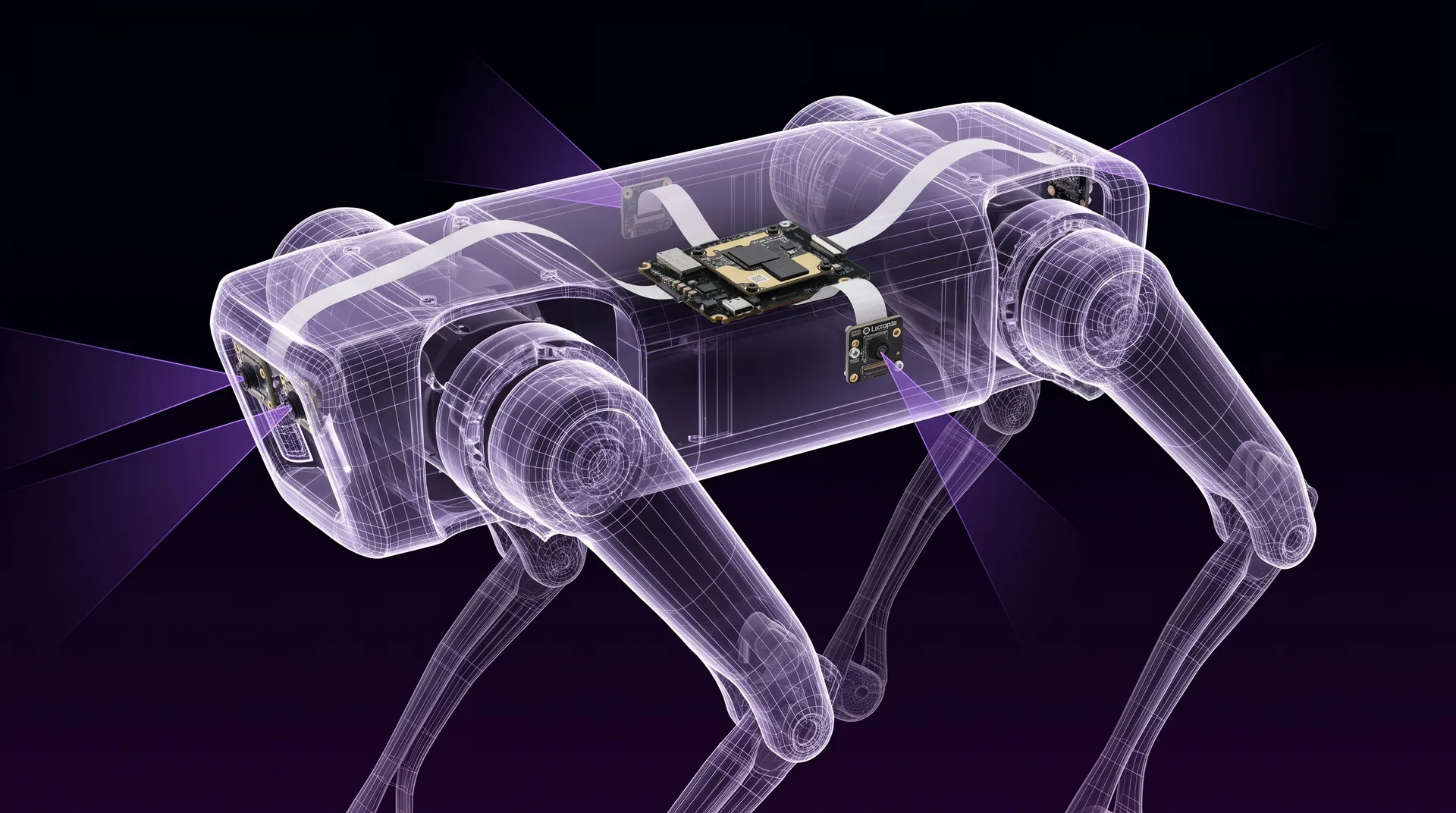 Advanced robotics: illustration of OAK 4 FFC and camera modules inside the machine